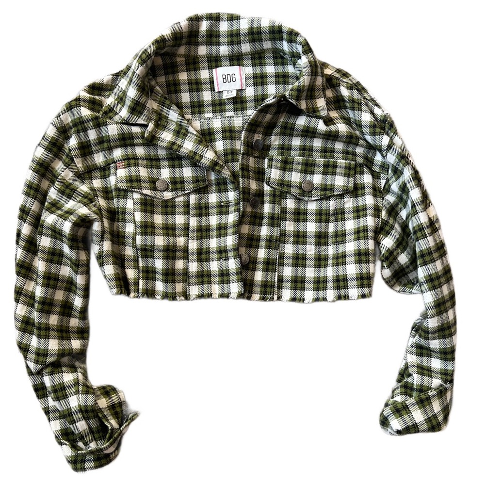 BDG Cropped Green Plaid Jacket
